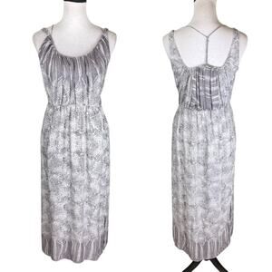 Anthropologie A Common Thread Orbweaver Gray 100% Silk Sleeveless Midi Dress